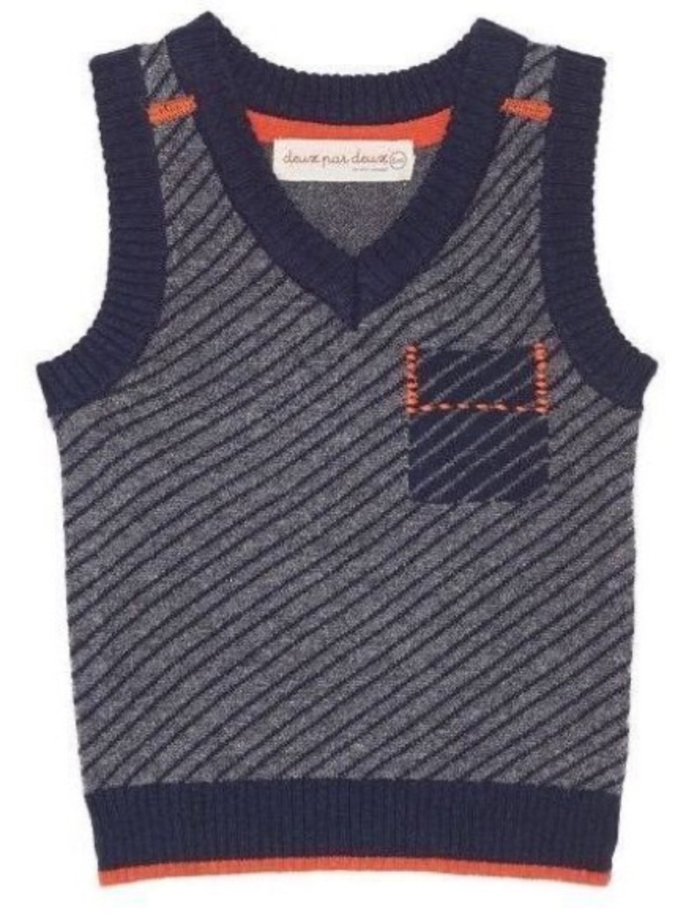 Size 10 Boys deux par deux Navy, Gray & Orange Striped Knit Vest